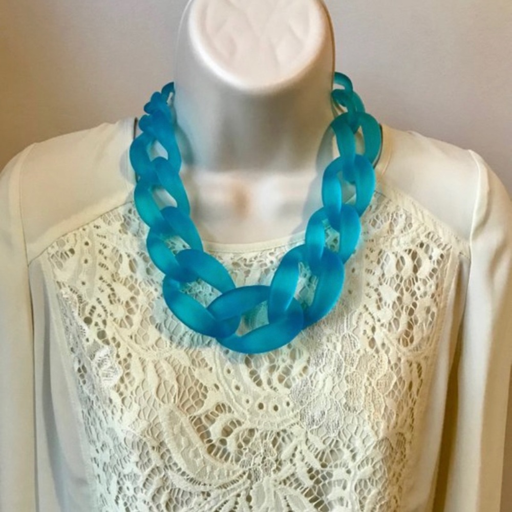 Translucent Resin Blue Aqua Chunky Link Necklace